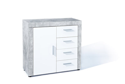 Celide - Credenza cassettiera moderna bianco ed effetto marmo cm 94x40x86h