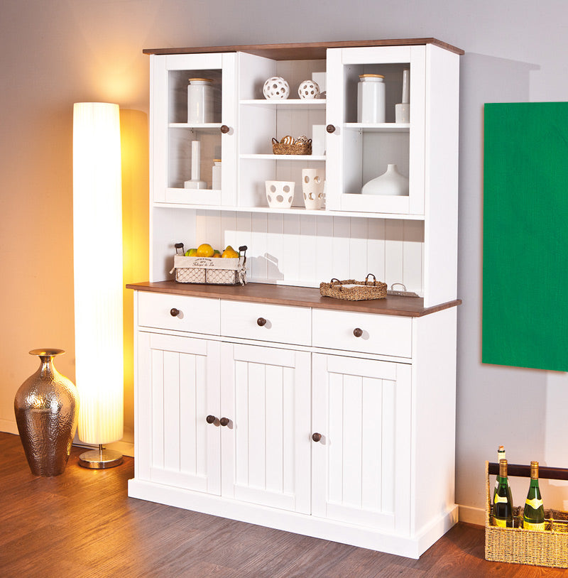 Eloida - Mobile credenza con vetrina classica in legno massello cm 131x45x181h