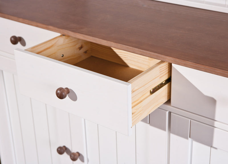 Eloida - Mobile credenza con vetrina classica in legno massello cm 131x45x181h