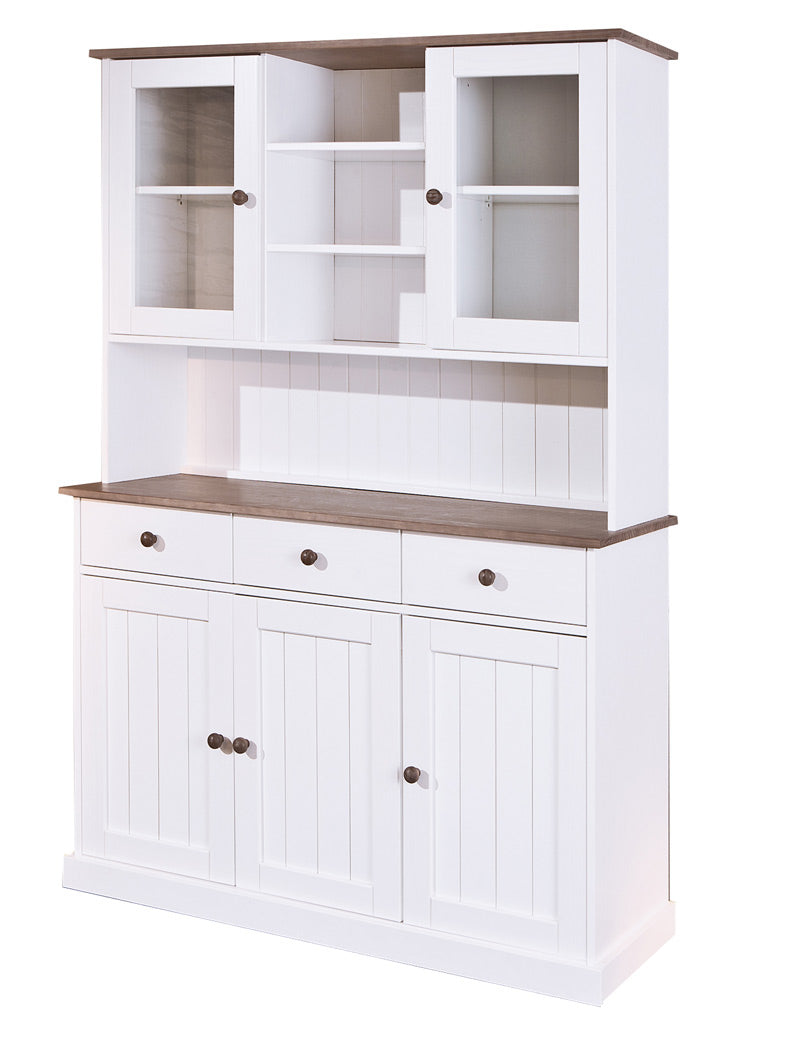 Eloida - Mobile credenza con vetrina classica in legno massello cm 131x45x181h