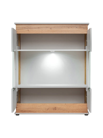 Gelsa - Mobile vetrinetta in legno con 2 ante e luci a led cm 90x40x111h