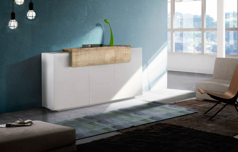 Elora - Mobile credenza da soggiono in legno bianco lucido 3 ante cm 160x45x85h - vari colori