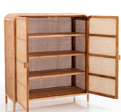Credenza da soggiorno in rattan 2 ante 4 ripiani cm 120x45x132h