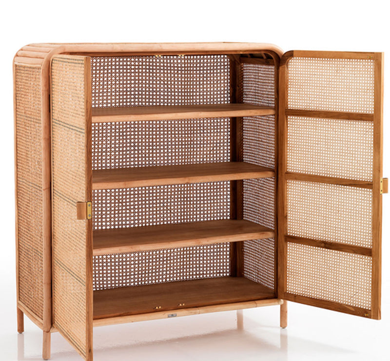 Credenza da soggiorno in rattan 2 ante 4 ripiani cm 120x45x132h