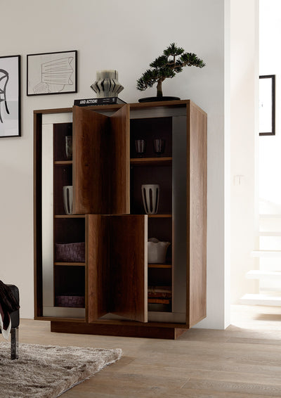 Tilcara - Salotto completo moderno in legno finitura rovere cognac e metallo