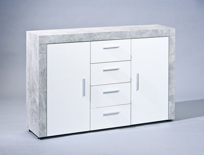 Diana - Credenza moderna in laminato effetto marmo e bianco cm 134x40x86h