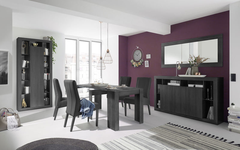 Geppy - Madia living 3 ante con libreria in legno nero frassinato cm 172x42x102h
