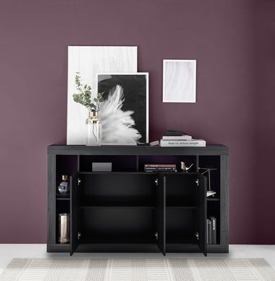 Geppy - Madia living 3 ante con libreria in legno nero frassinato cm 172x42x102h
