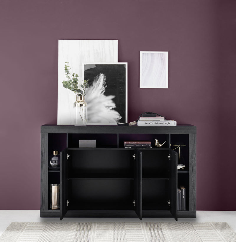 Geppy - Madia living 3 ante con libreria in legno nero frassinato cm 172x42x102h
