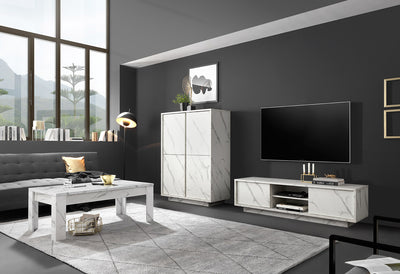 salotto completo design moderno in legno effetto marmo bianco