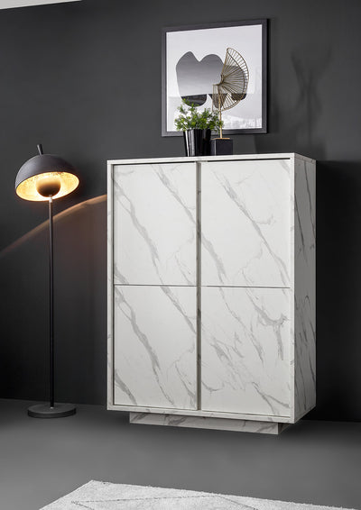 credenza alta 4 ante in legno marmo bianco