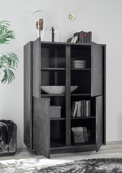 credenza alta 4 ante in legno marmo nero