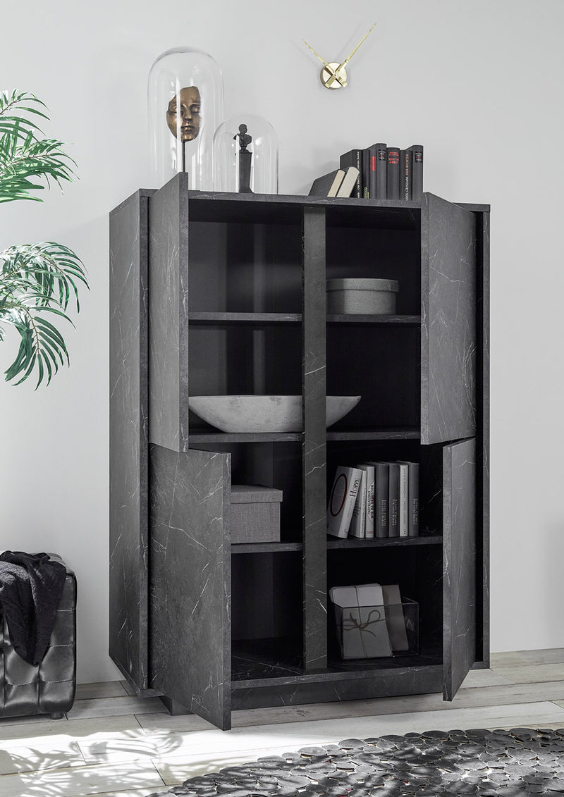 credenza alta in legno effetto marmo nero