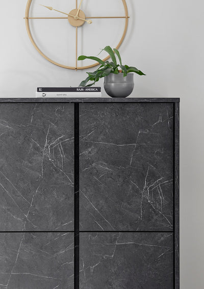 credenza alta in legno effetto marmo nero