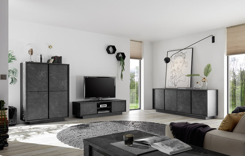 credenza alta in legno effetto marmo nero