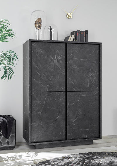 credenza alta 4 ante in legno marmo nero