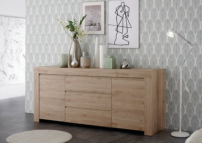 credenza cassetti centrali e 2 ante in legno bianco rovere