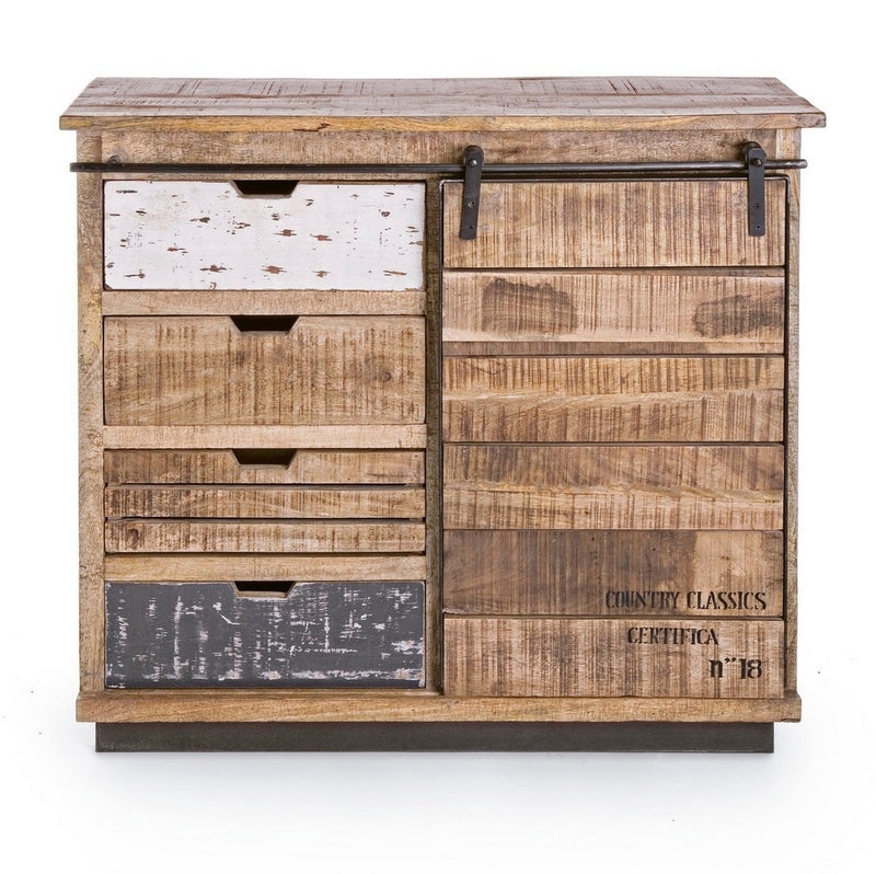 mobile soggiorno in legno di mango anta scorrevole e 4 cassetti