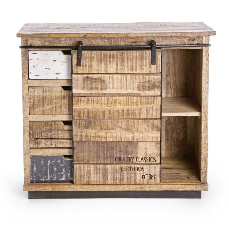 mobile soggiorno in legno di mango anta scorrevole e 4 cassetti