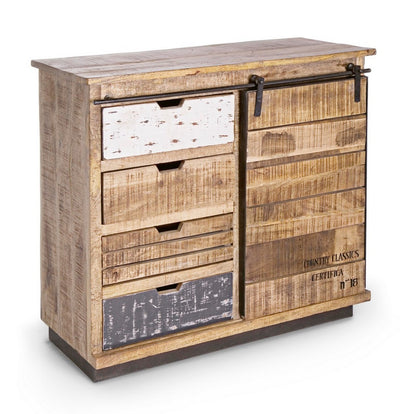 mobile soggiorno in legno di mango anta scorrevole e 4 cassetti