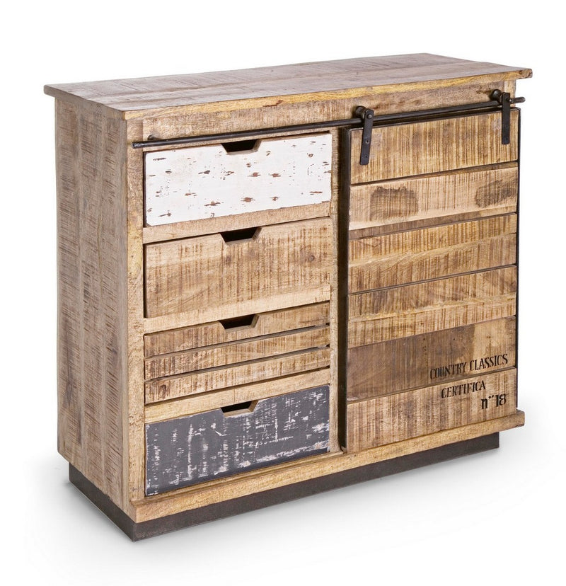 mobile soggiorno in legno di mango anta scorrevole e 4 cassetti