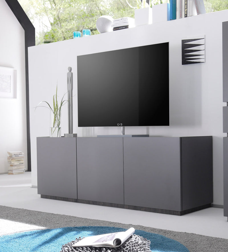 Glory - Mobile 3 ante  porta tv moderno in legno grigio opaco cm 184x51x64h - vari colori
