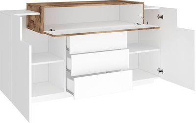 Tirenna - Credenza soggiorno in legno bianco lucido 3 ante e 3 cassetti cm 160 x40/45x86h - vari colori