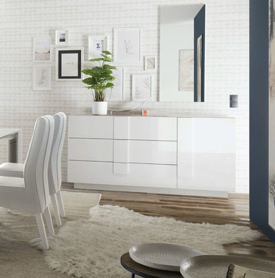 Chiarelle - Credenza design con 3 cassetti e anta in legno bianco lucido cm 182x44x90h