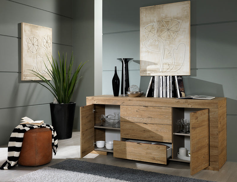 Olimpia - Madia con cassetti e ante in legno rovere miele cm 191x51x83h