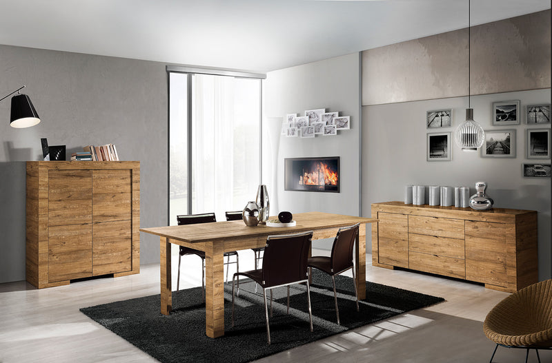 Novenia - Mobile 4 ante credenza alta country in legno rovere miele cm 119x51x140h