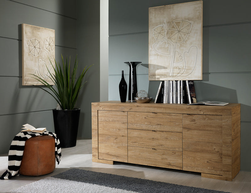 Olimpia - Madia con cassetti e ante in legno rovere miele cm 191x51x83h