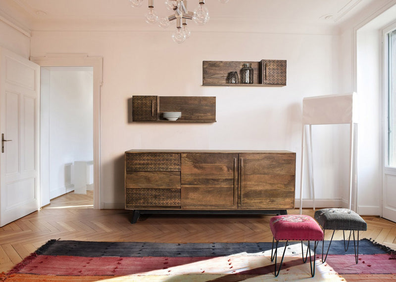 madia moderna in legno di mango naturale decorazioni dipinte a mano