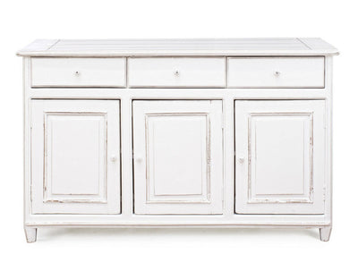 Credenza in legno massiccio con 3 ante e 3 cassetti colore bianco stile classico cm 150x45x90h