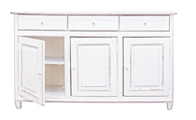 Credenza in legno massiccio con 3 ante e 3 cassetti colore bianco stile classico cm 150x45x90h
