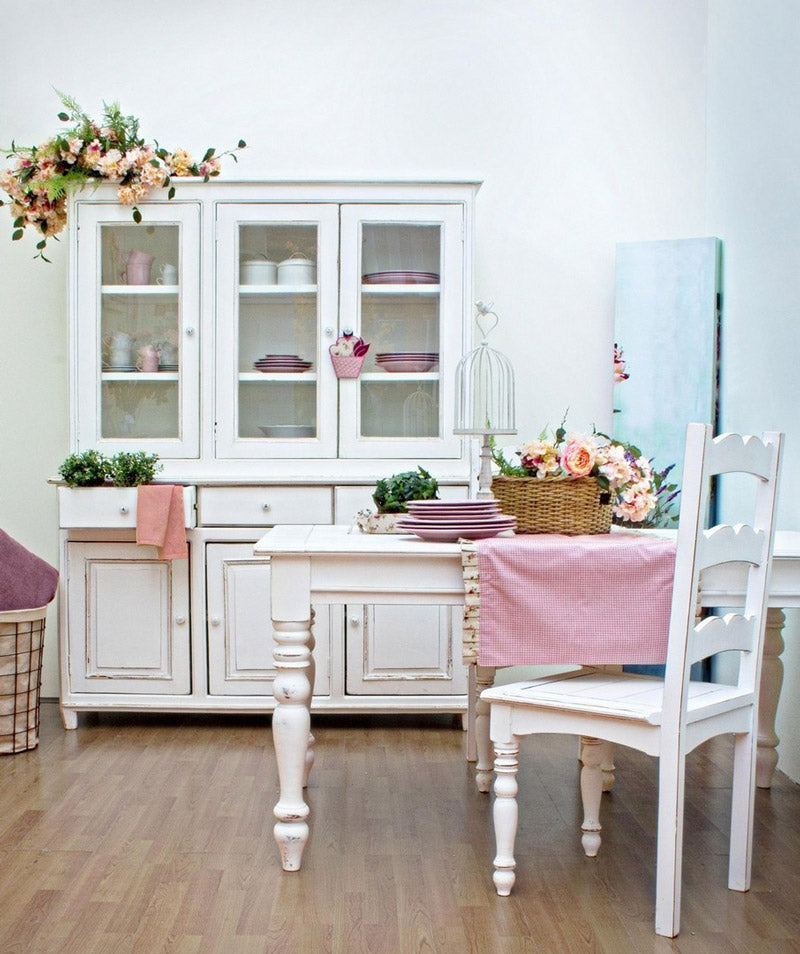 Credenza in legno massiccio con 3 ante e 3 cassetti colore bianco stile classico cm 150x45x90h