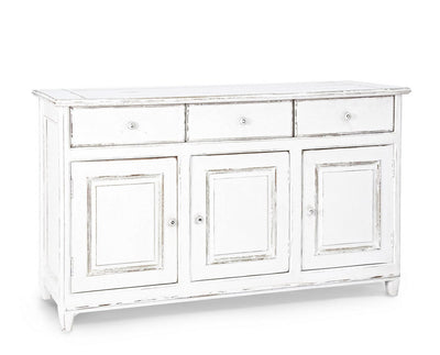 Credenza in legno massiccio con 3 ante e 3 cassetti colore bianco stile classico cm 150x45x90h