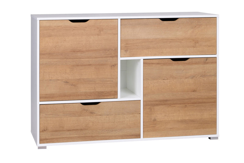 Dania - Mobile zona giorno moderna in legno bianco opaco e naturale cm 131x40x90h