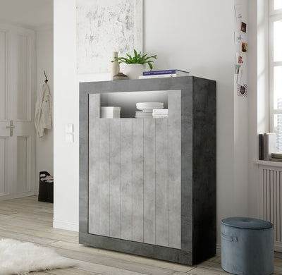 Frenide - Mobile salotto credenza alta 2 ante cemento e ossido cm 110x42x144h