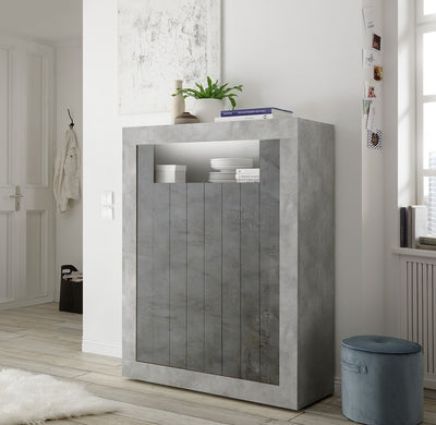 Frenide - Mobile salotto credenza alta 2 ante cemento e ossido cm 110x42x144h