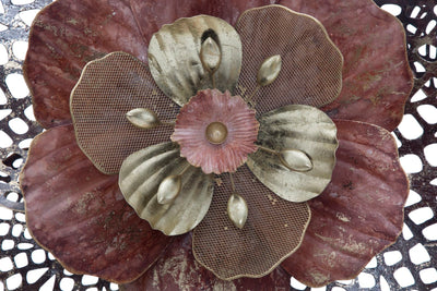 Decorazione a parete in metallo 3d con fiore e foglie colore rosso cm 88x10x49h