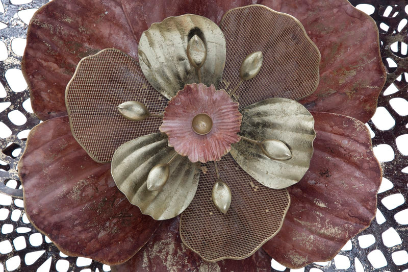 Decorazione a parete in metallo 3d con fiore e foglie colore rosso cm 88x10x49h