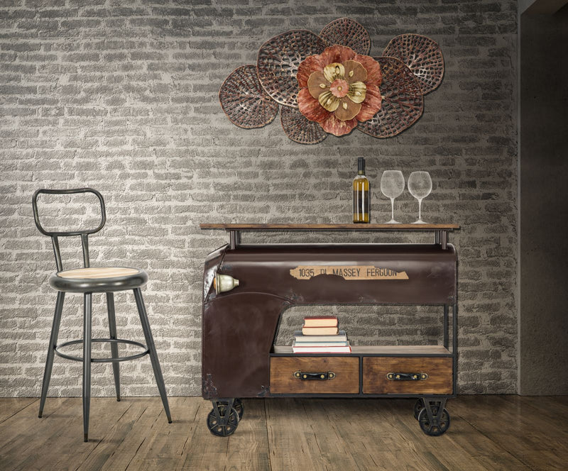 Decorazione a parete in metallo 3d con fiore e foglie colore rosso cm 88x10x49h