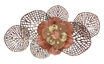 Decorazione a parete in metallo 3d con fiore e foglie colore rosso cm 88x10x49h