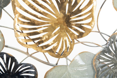 Decorazione a parete in metallo 3D con foglie oro e argento cm 142x5x65h