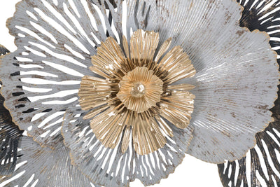 Pannello da parete decorativo in metallo con fiore e foglie cm 97x7x59h