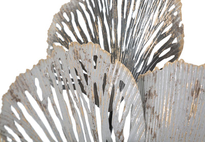 Pannello da parete decorativo in metallo con fiore e foglie cm 97x7x59h