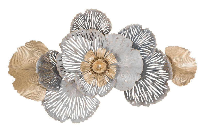 Pannello da parete decorativo in metallo con fiore e foglie cm 97x7x59h