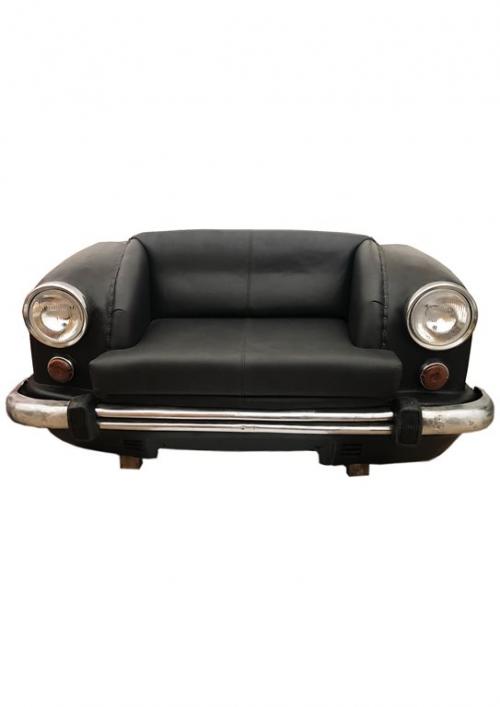 Divanetto vintage modello auto in metallo e cuoio colore nero cm 158x70x83h