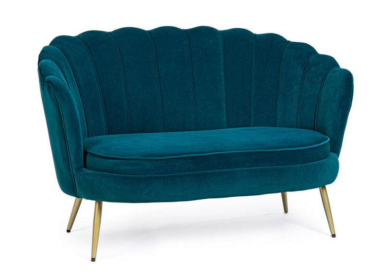 divano biposto design conchiglia in velluto colore blu