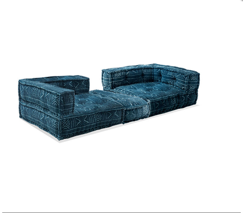 Divano due posti da terra componibile in tessuto colore blu cm 200x80x40h